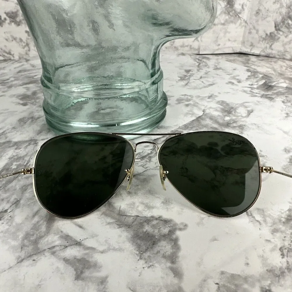 Ray Ban Vintage Aviator Large Gold Metal Sunglasses RB8026 Made‎ in Italy